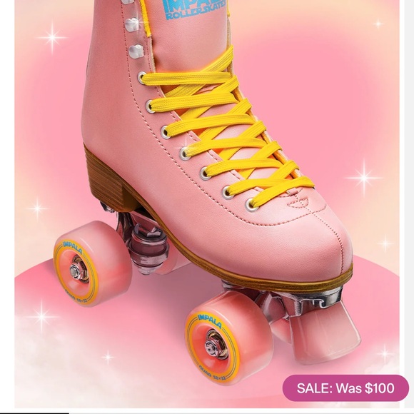 Impala Pink Roller Skates with Yellow Laces - Picture 1 of 4